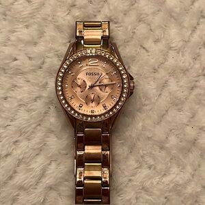 Fossil Womens Riley Multifunction Watch Crystals Rose Gold
